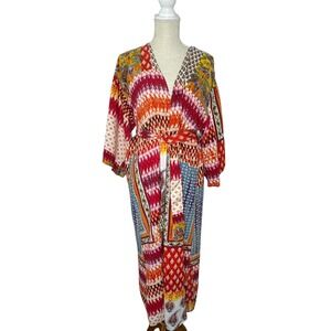America &‎ Beyond Tie Dye/Patchwork pattern Kimono Robe Size M